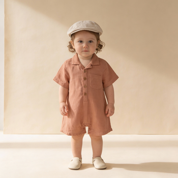 Makemake Organics Organic Collared Romper - Clay