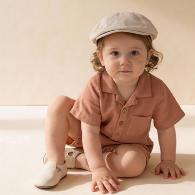 Makemake Organics Organic Collared Romper - Clay