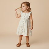 Makemake Organics Organic Flutter Buttoned Tiered Dress - Bluebelle
