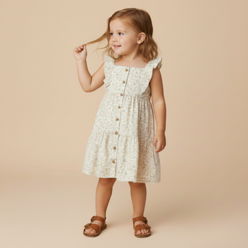 Makemake Organics Organic Flutter Buttoned Tiered Dress - Bluebelle