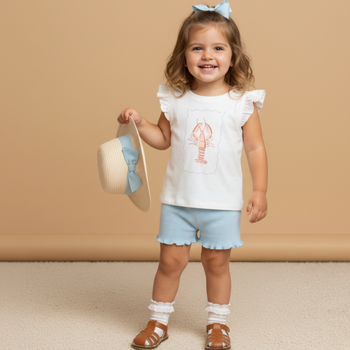 Makemake Organics Organic Sleeveless Flutter Top & Shorts Set - Lobster