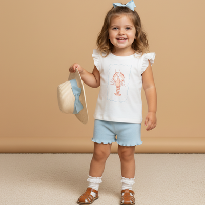 Makemake Organics Organic Sleeveless Flutter Top & Shorts Set - Lobster