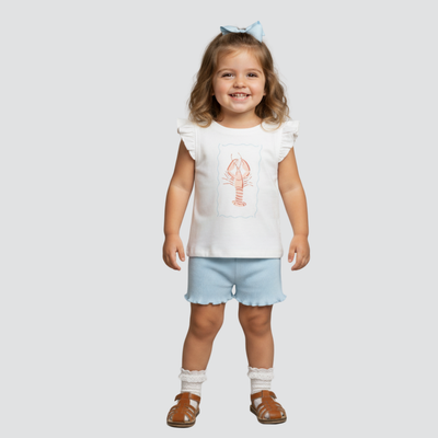 Makemake Organics Organic Sleeveless Flutter Top & Shorts Set - Lobster