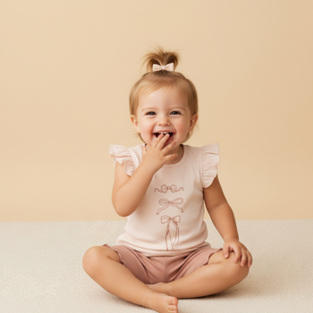 Makemake Organics Organic Sleeveless Flutter Top & Shorts Set - Bows