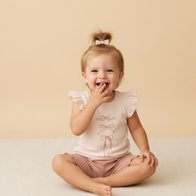 Makemake Organics Organic Sleeveless Flutter Top & Shorts Set - Bows