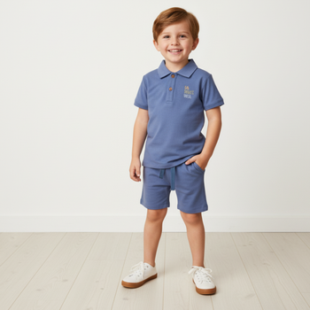 Makemake Organics Organic Polo Shirt & Shorts Set - Slate