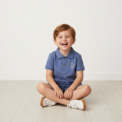 Makemake Organics Organic Polo Shirt & Shorts Set - Slate