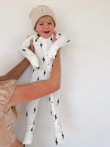 Bamboo Zip Pajamas | White & Black Lightning Bolt