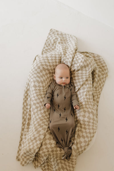 Bamboo Knotted Gown | Brown & Black Lightning Bolt