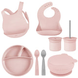 MinikOiOi Silicone Baby Feeding Set – Eco-Friendly Suction Plate, Bowl, Bibs & Cup (6+ Months)