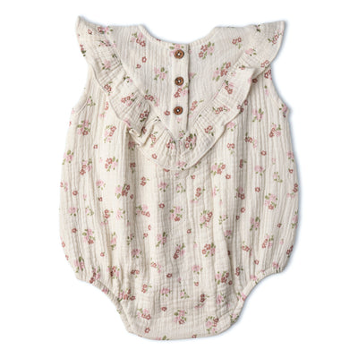 Makemake Organics Organic Sleeveless Ruffle Bubble Romper - Blush Floral