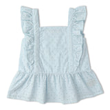 Makemake Organics Organic Eyelet Flutter Top And Shorts Set - Light Blue Eyelet