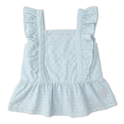 Makemake Organics Organic Eyelet Flutter Top And Shorts Set - Light Blue Eyelet
