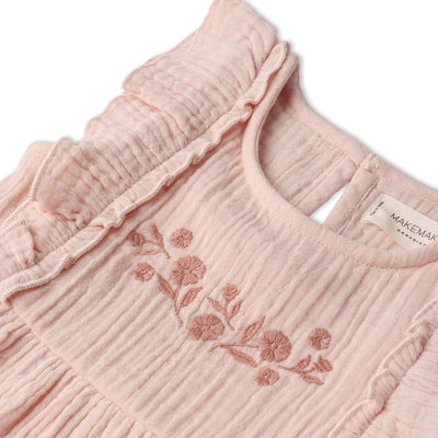 Makemake Organics Organic Embroidered Tiered Dress - Blush