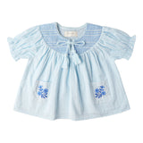 Makemake Organics Organic Smocked Top & Shorts Set - Light Blue
