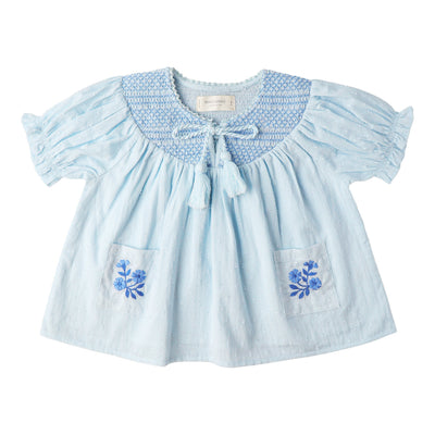 Makemake Organics Organic Smocked Top & Shorts Set - Light Blue