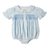 Makemake Organics Organic Smocked Button Romper - Light Blue