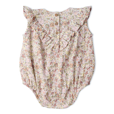 Makemake Organics Organic Sleeveless Ruffle Bubble Romper - Pastel Bloom