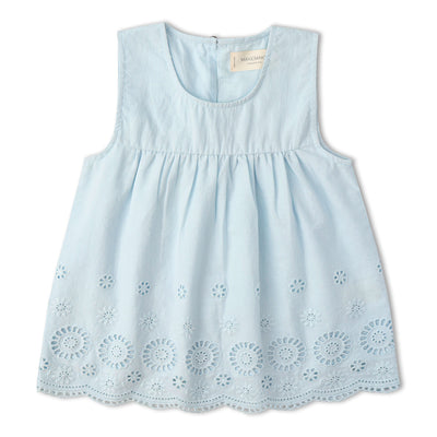 Makemake Organics Organic Eyelet Top And Pant Set - Light Blue Eyelet