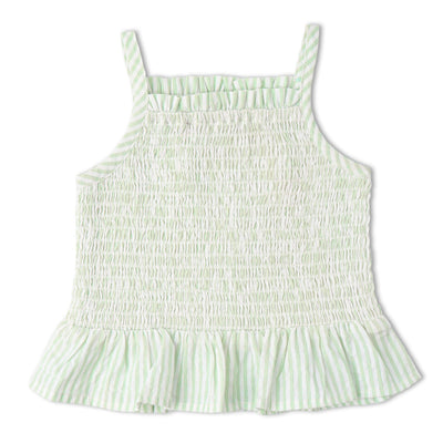 Makemake Organics Organic Smocked Top And Bloomer Set - Basil Stripes