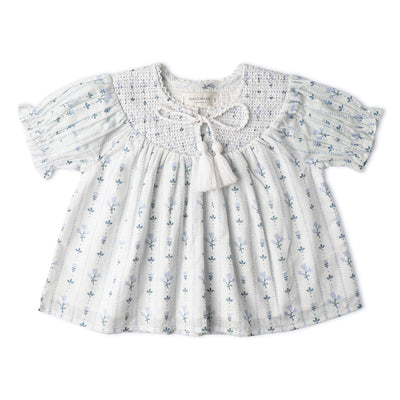 Makemake Organics Organic Smocked Top & Shorts Set - Blue Vines