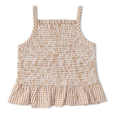Makemake Organics Organic Smocked Top And Bloomer Set - Caramel Check