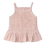 Makemake Organics Organic Smocked Top And Bloomer Set - Coral Stripes