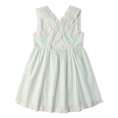 Makemake Organics Organic Cross Back Dress - Basil Stripes