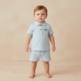 Makemake Organics Organic Polo Shirt & Shorts Set - Light Blue