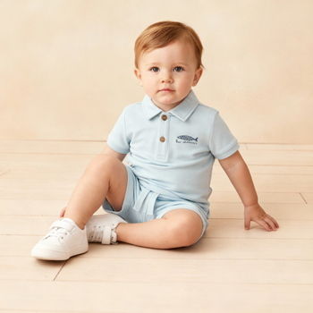Makemake Organics Organic Polo Shirt & Shorts Set - Light Blue