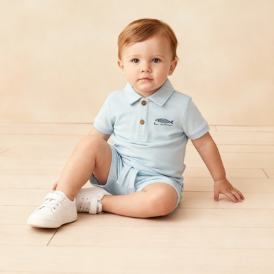 Makemake Organics Organic Polo Shirt & Shorts Set - Light Blue