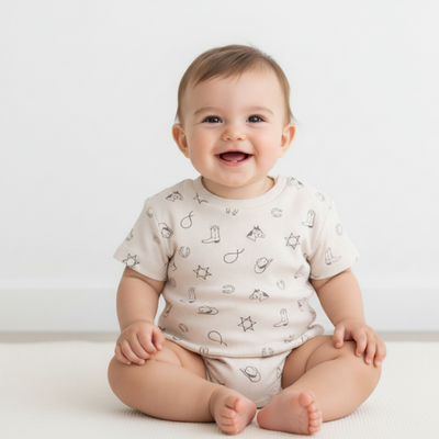 Makemake Organics Organic Short Sleeve Bubble Romper - Rodeo
