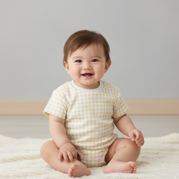 Makemake Organics Organic Short Sleeve Bubble Romper - Dotty Gingham