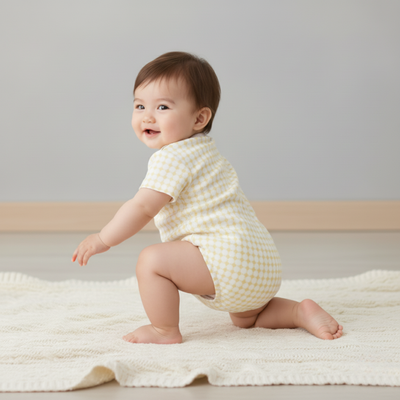 Makemake Organics Organic Short Sleeve Bubble Romper - Dotty Gingham