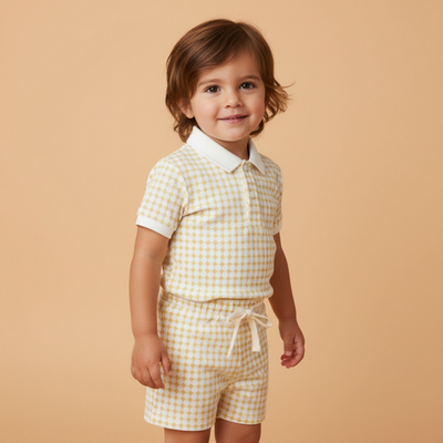 Makemake Organics Organic Collar Tee & Shorts Set - Dotty Gingham