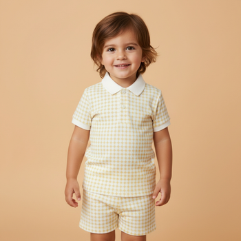 Makemake Organics Organic Collar Tee & Shorts Set - Dotty Gingham
