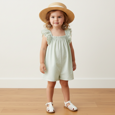Makemake Organics Organic Flutter Jumpsuit - Basil Stripes