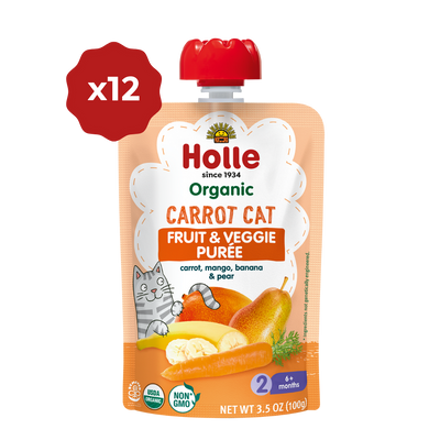 Holle Baby Food Pouches - Organic Fruit & Veggie Puree - Carrot Cat