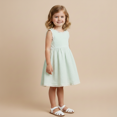 Makemake Organics Organic Cross Back Dress - Basil Stripes