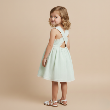 Makemake Organics Organic Cross Back Dress - Basil Stripes