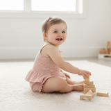 Makemake Organics Organic Smocked Top And Bloomer Set - Coral Stripes