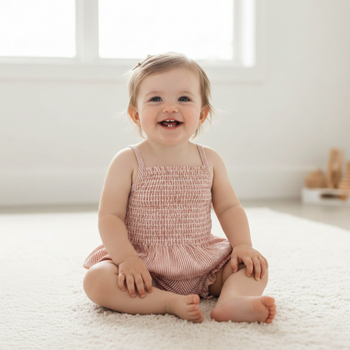 Makemake Organics Organic Smocked Top And Bloomer Set - Coral Stripes