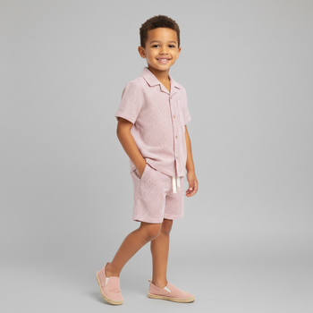 Makemake Organics Organic Shirt & Shorts Set - Coral Stripes