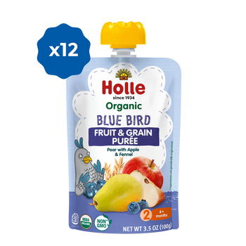 Holle Baby Food Pouches - Organic Fruit & Grain Puree - Blue Bird