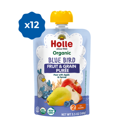 Holle Baby Food Pouches - Organic Fruit & Grain Puree - Blue Bird