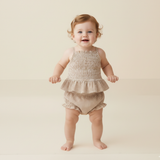 Makemake Organics Organic Smocked Top And Bloomer Set - Caramel Check