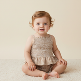 Makemake Organics Organic Smocked Top And Bloomer Set - Caramel Check