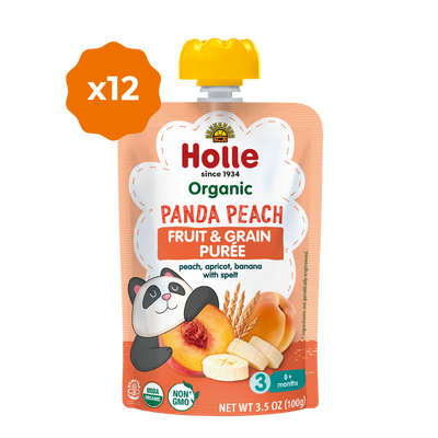 Holle Baby Food Pouches - Organic Fruit & Grain Puree -  Panda Peach