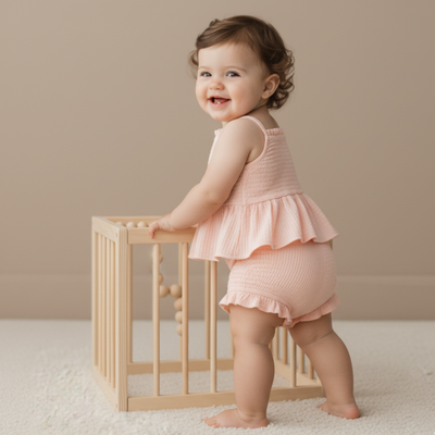 Makemake Organics Organic Smocked Top And Bloomer Set - Blush