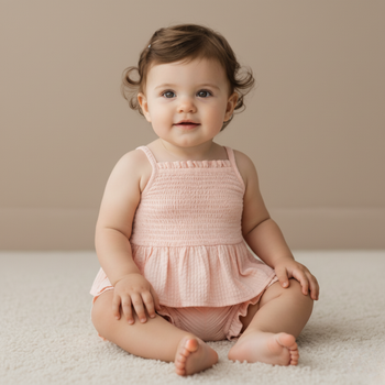 Makemake Organics Organic Smocked Top And Bloomer Set - Blush